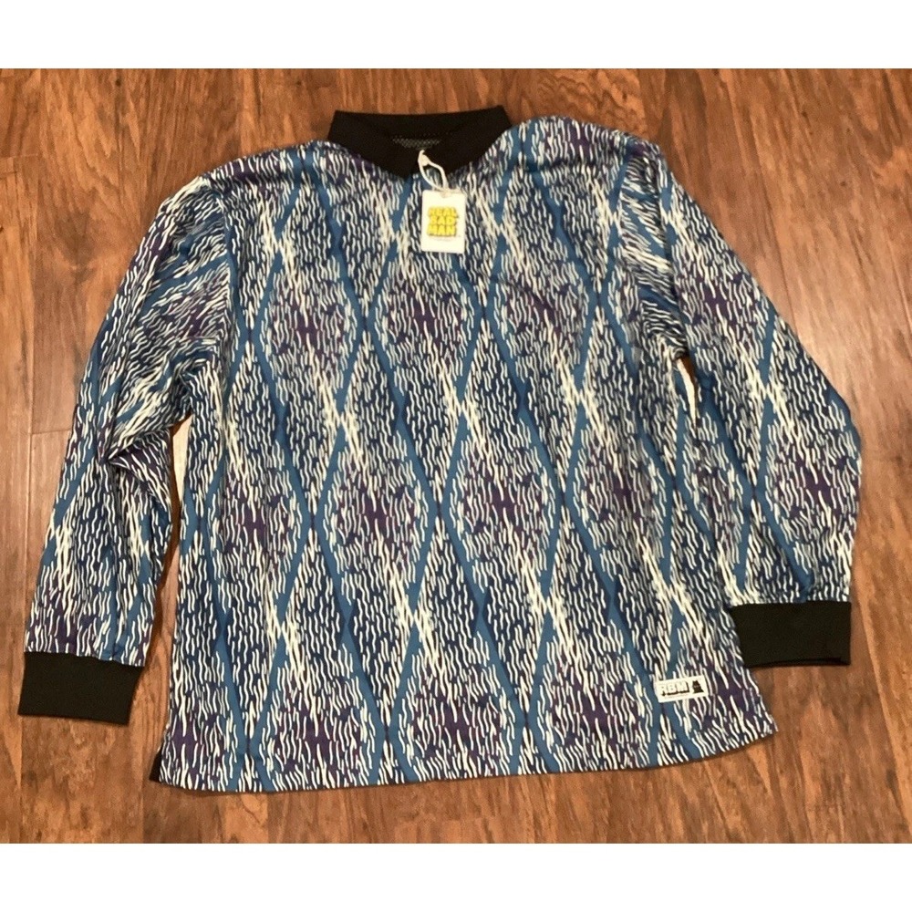 REAL BAD MAN 'Blue Stripped'  RUGBY POLO LONG SLEEVE SIZE MENS LARGE